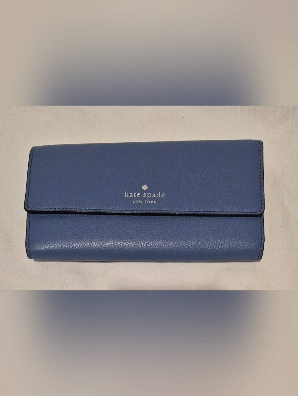 Kate Spade Blue Pebbled Leather Trifold Wallet